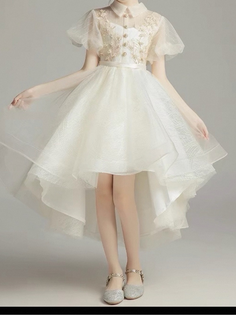 Ivory High-Low Tulle Party Dress